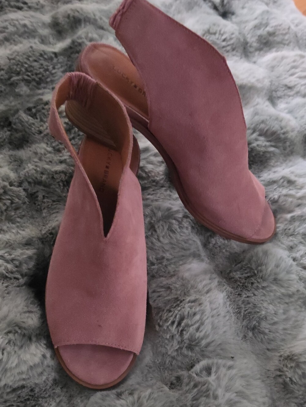 Lucky Brand Women’s Open-Toe Slingback Suede Heels - Dusty Pink